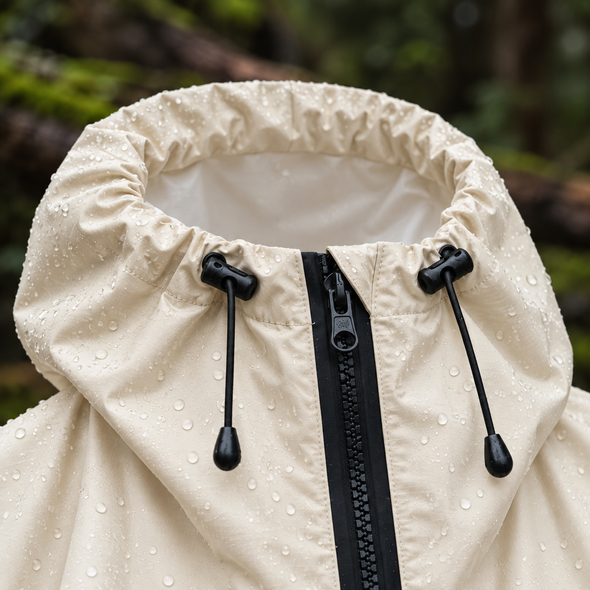 Poncho long imperméable de randonnée beige – capuche réglable