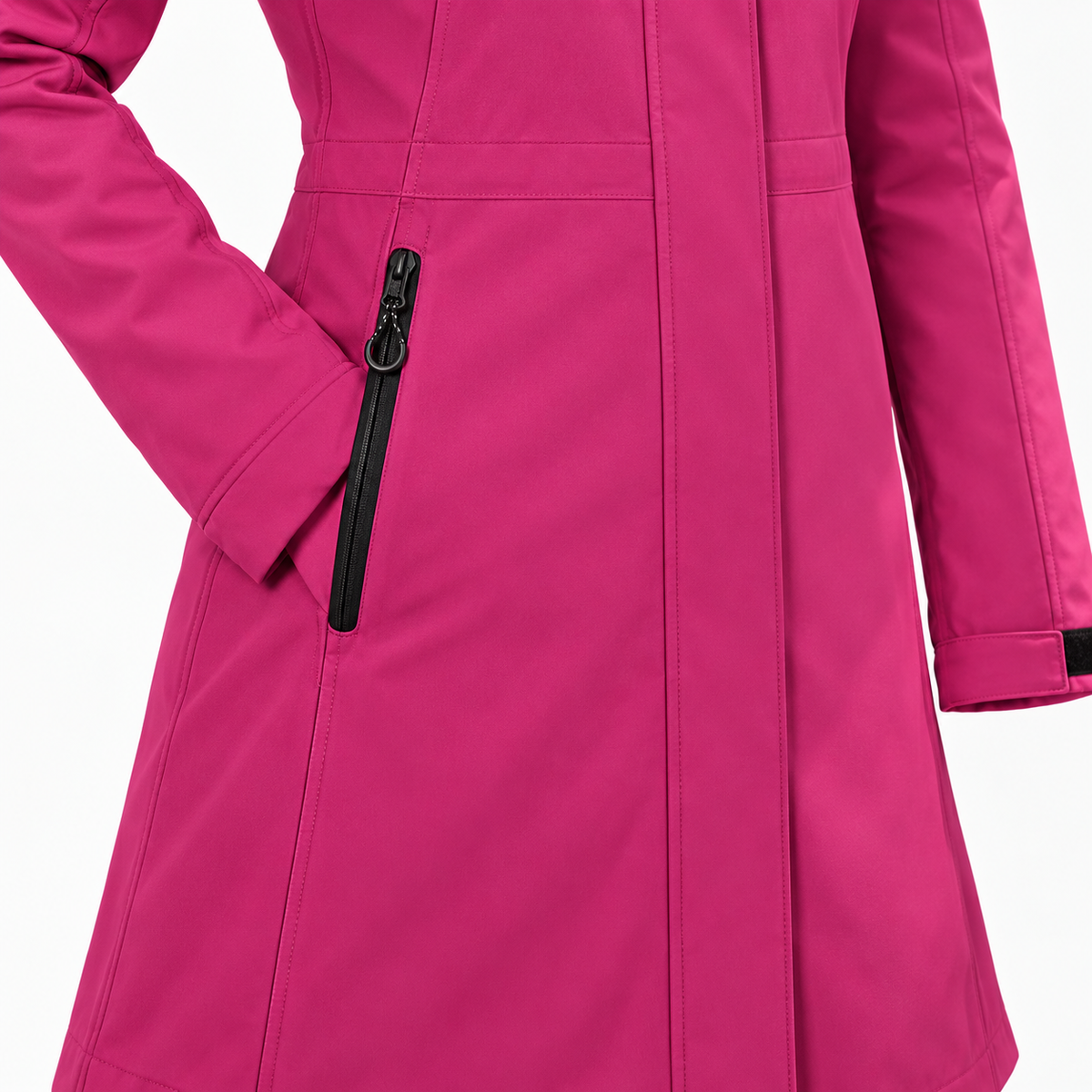 Veste longue randonnée femme rose – poche latérale zippée