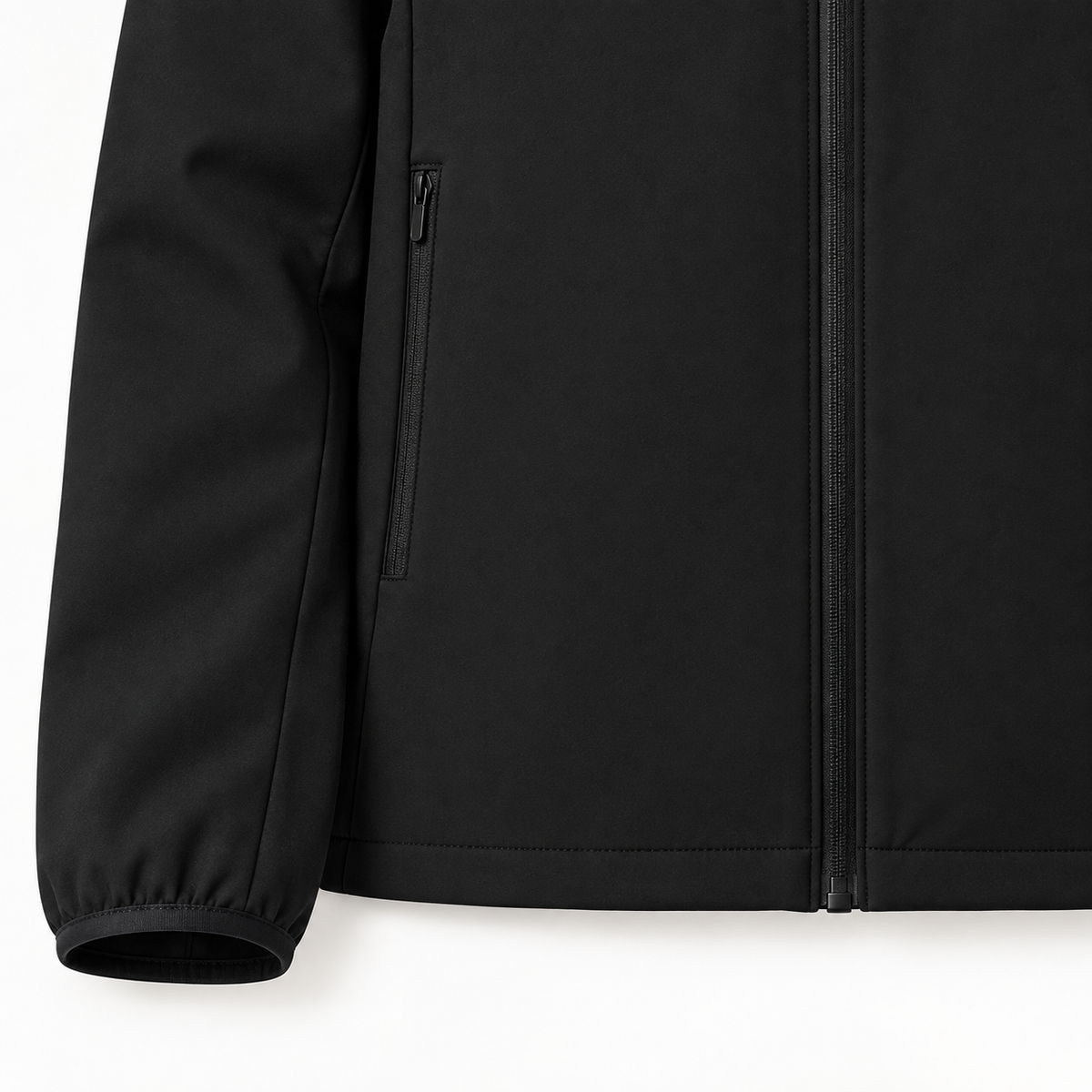 Veste softshell imperméable homme noire – détail poignet et ourlet