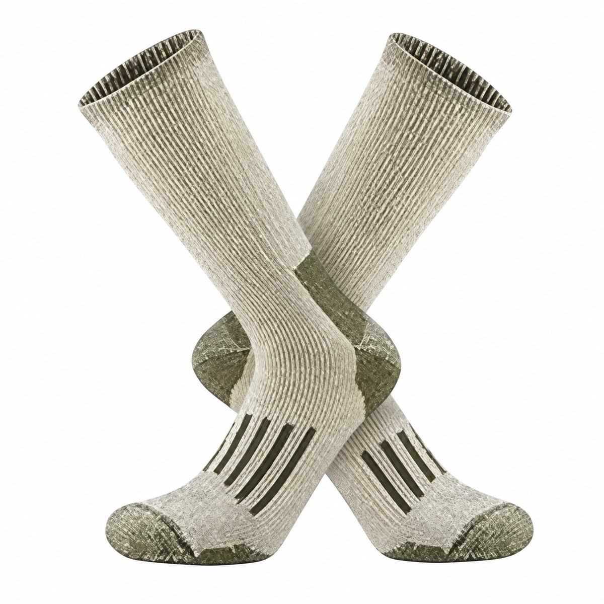 Chaussettes de randonnée femme beige et olive – croisée