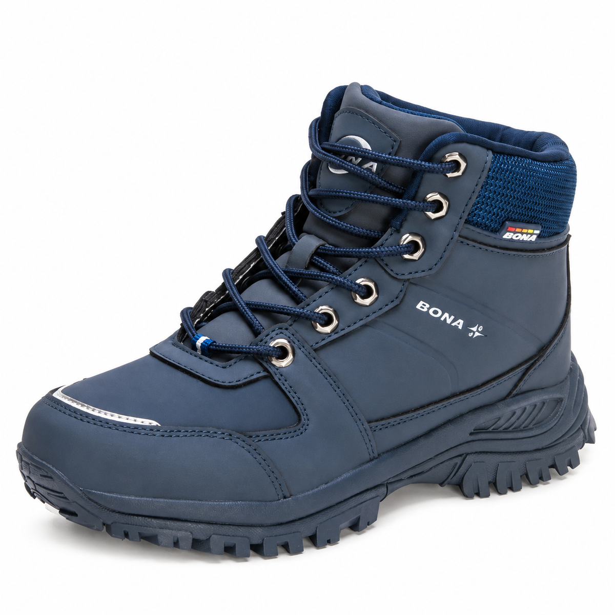 Chaussure randonnée montante imperméable Bleu foncé sur fond blanc chaud