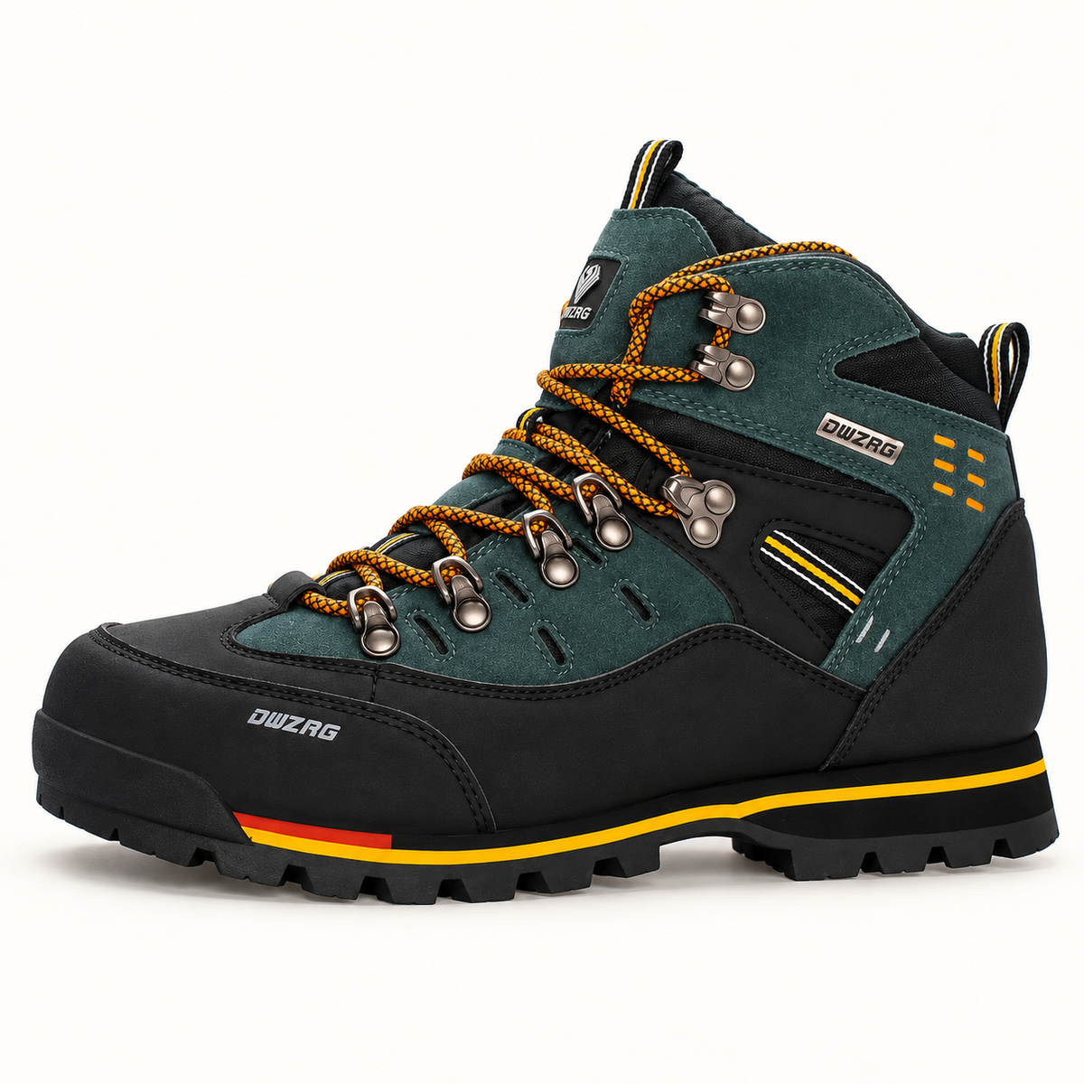 Chaussure randonnée pied large homme verte – profil latéral complet