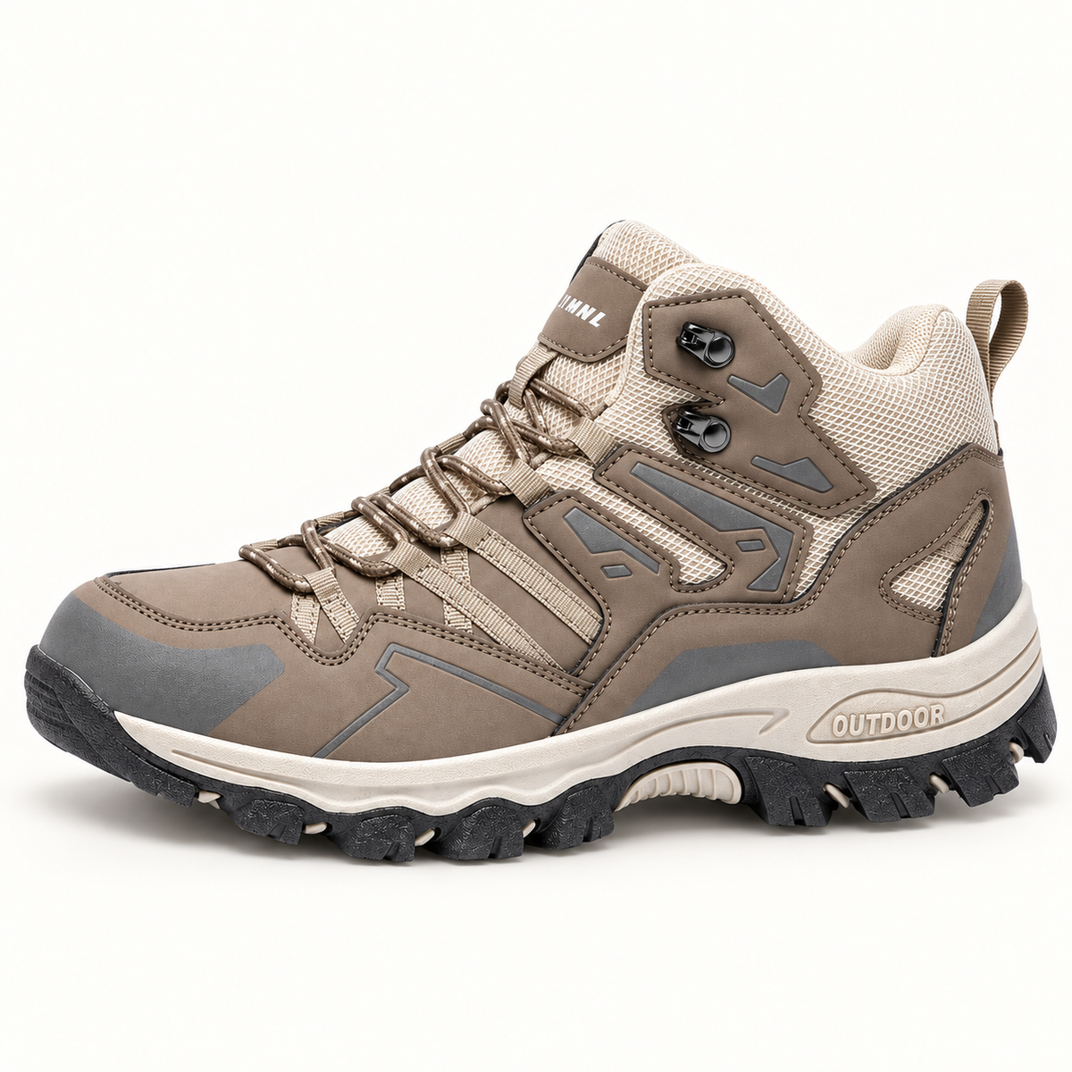 Chaussure randonnée femme beige marron complète vue de profil latéral