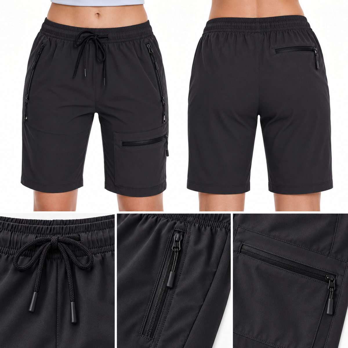Détails du mini short de randonnée noir