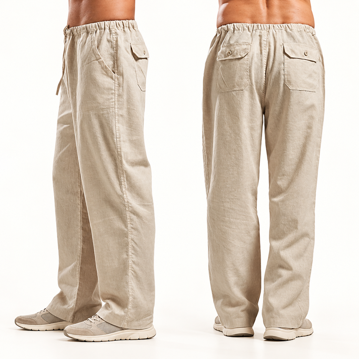 Bas de jambes du pantalon en lin randonnée beige
