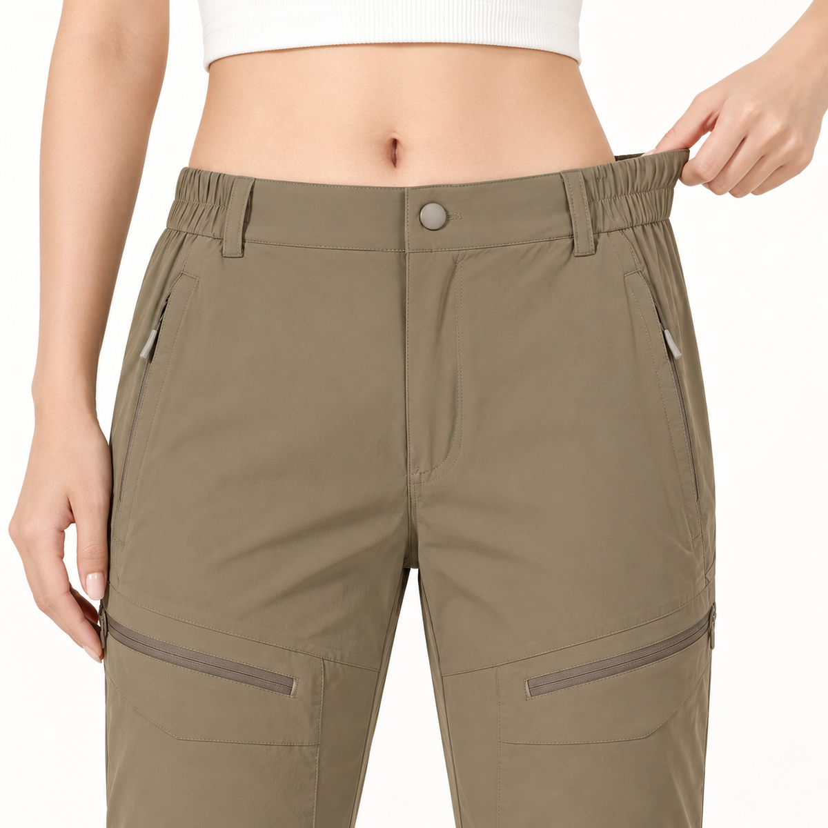 Taille élastique du pantalon léger randonnée femme taupe