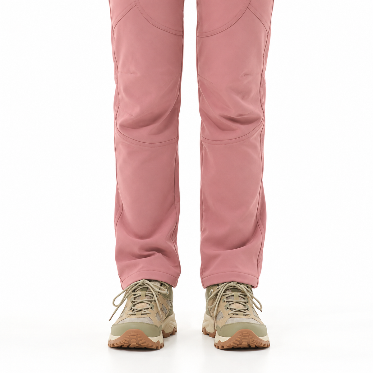 Bas de jambe du pantalon randonnée automne femme rose poudré