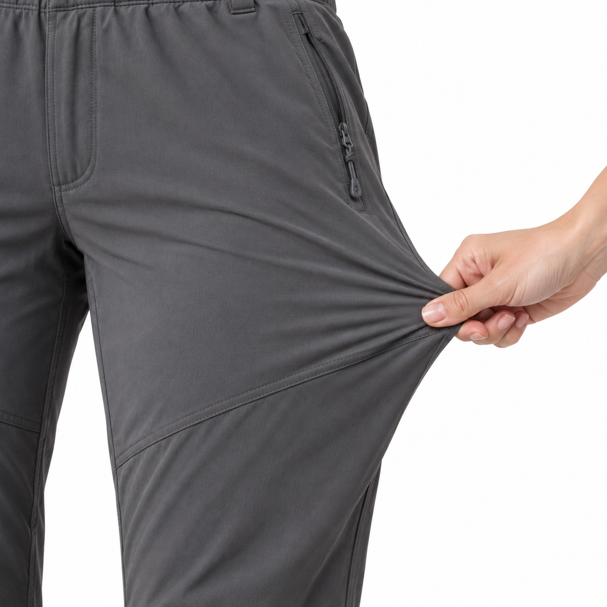 Pantalon randonnée femme taille élastique gris — tissu stretch