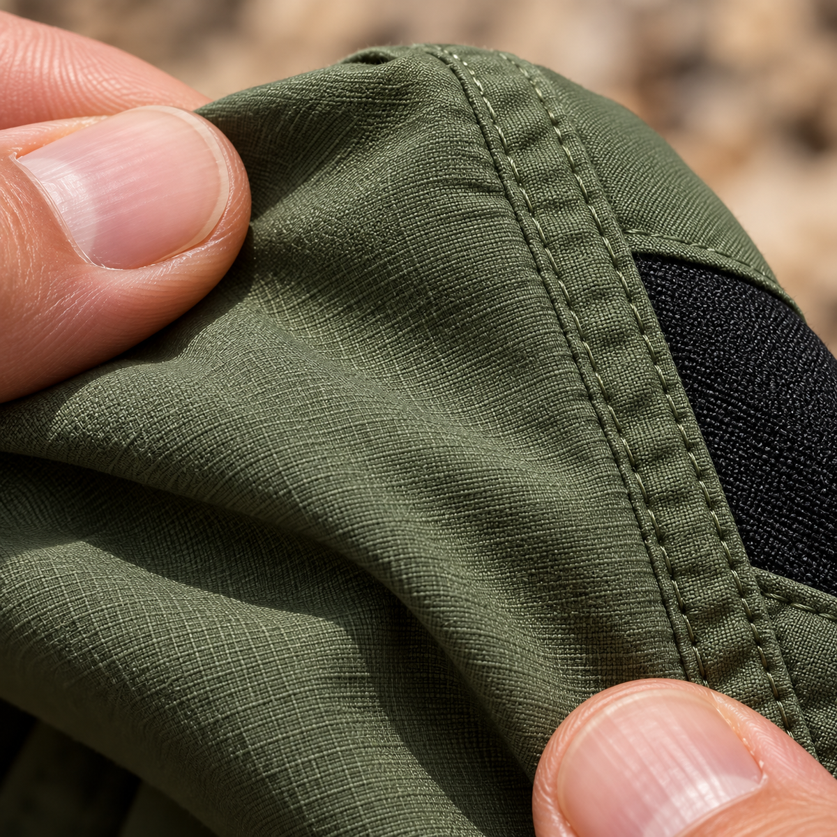 Matière et couture du pantalon randonnée multi poches kaki