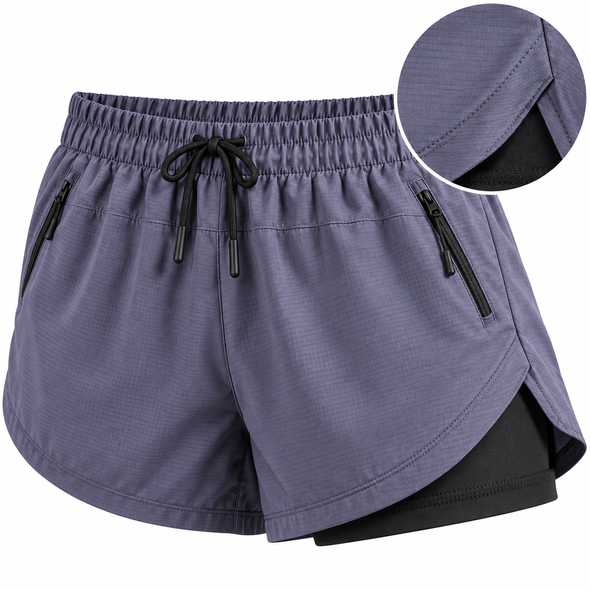 Short de randonnée taupe violet – tissu et coutures