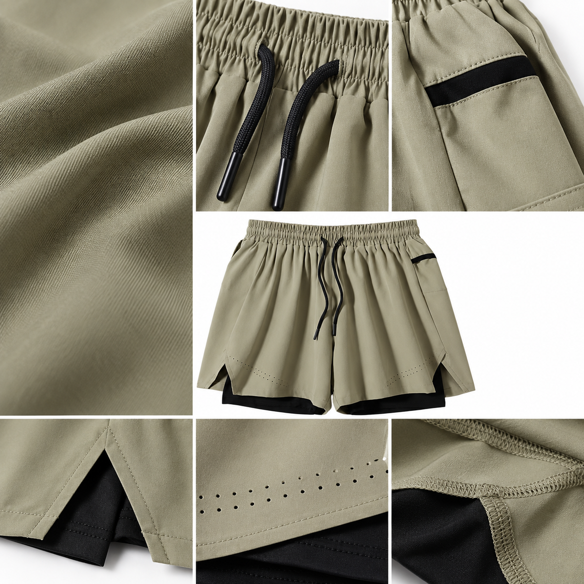 Tissu et double couture du short de randonnée homme imperméable noir