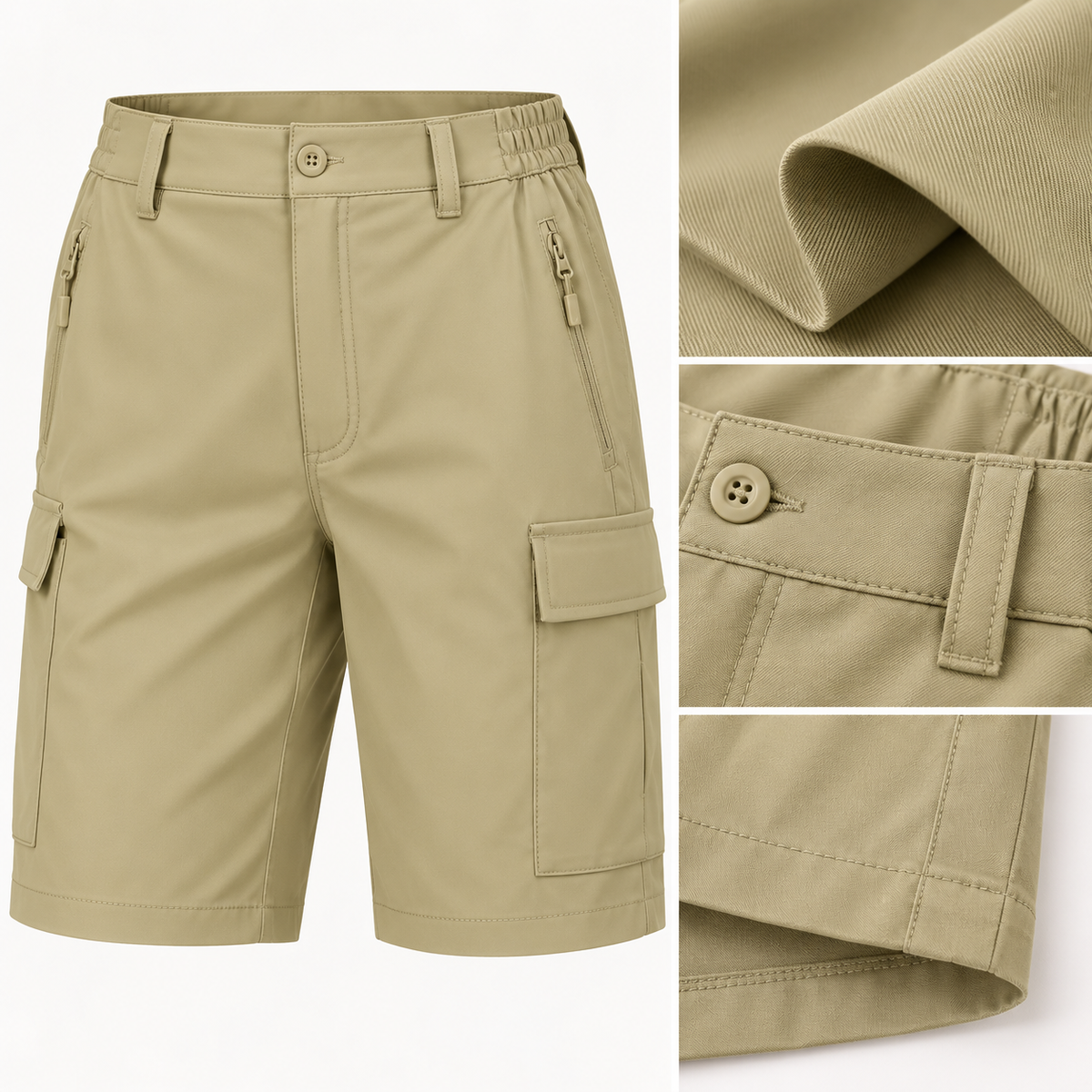 Matière et finitions du Short Twill Randonnée kaki