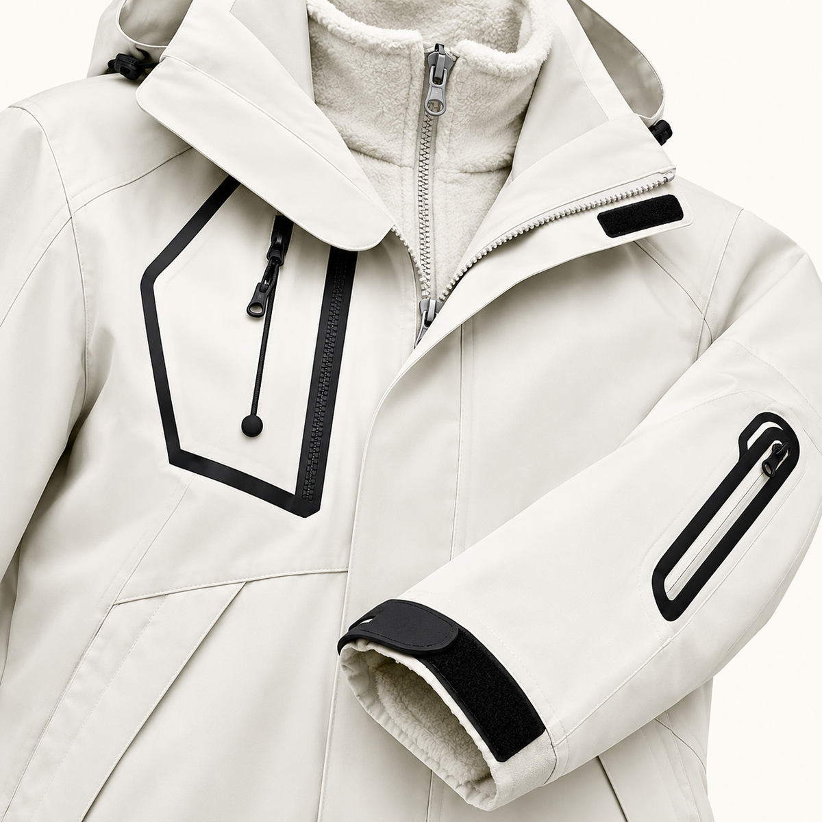 Veste randonnée 3 en 1 femme blanche – poches et poignet réglable