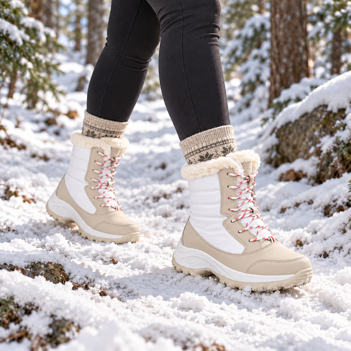 08c botte de randonnee fourre femme portee neige deux pieds