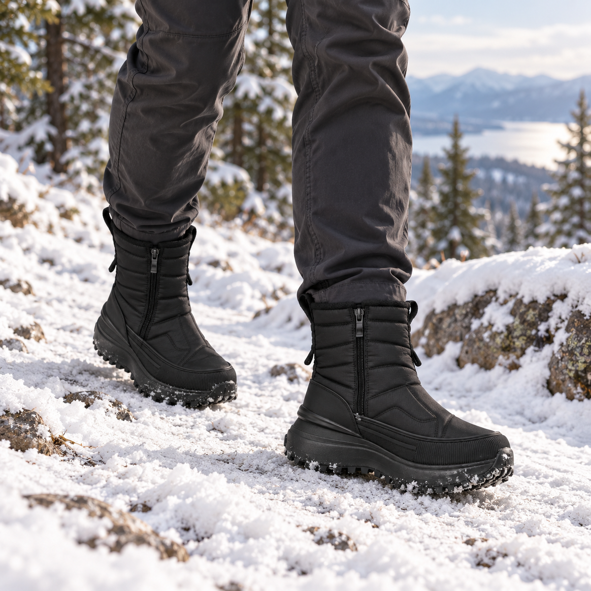 08c bottes randonnee hiver noires portees deux pieds