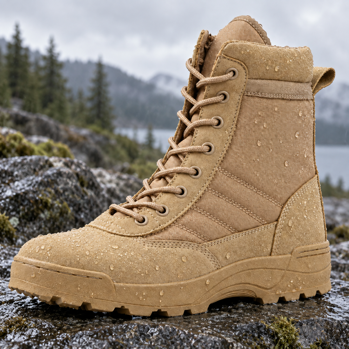 08e botte randonnee impermeable homme sable gouttes eau