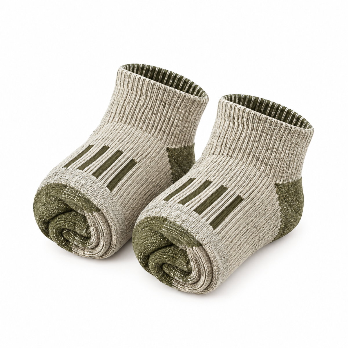Chaussettes de randonnée femme beige et olive – pliée
