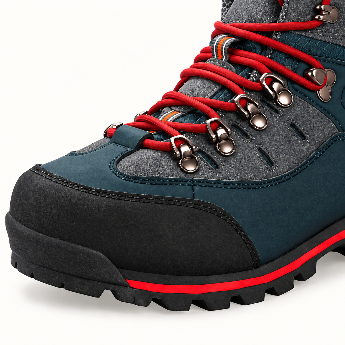 Chaussure randonnée mid homme rouge – détail avant et matières