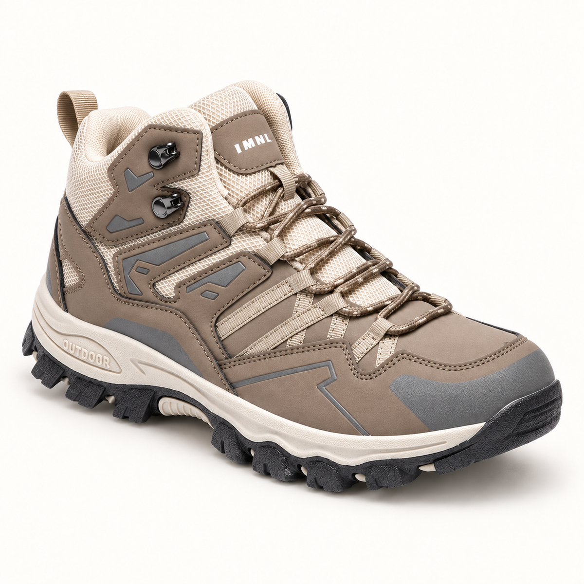 Chaussure randonnée femme beige marron vue avant trois-quarts avec pare-pierres