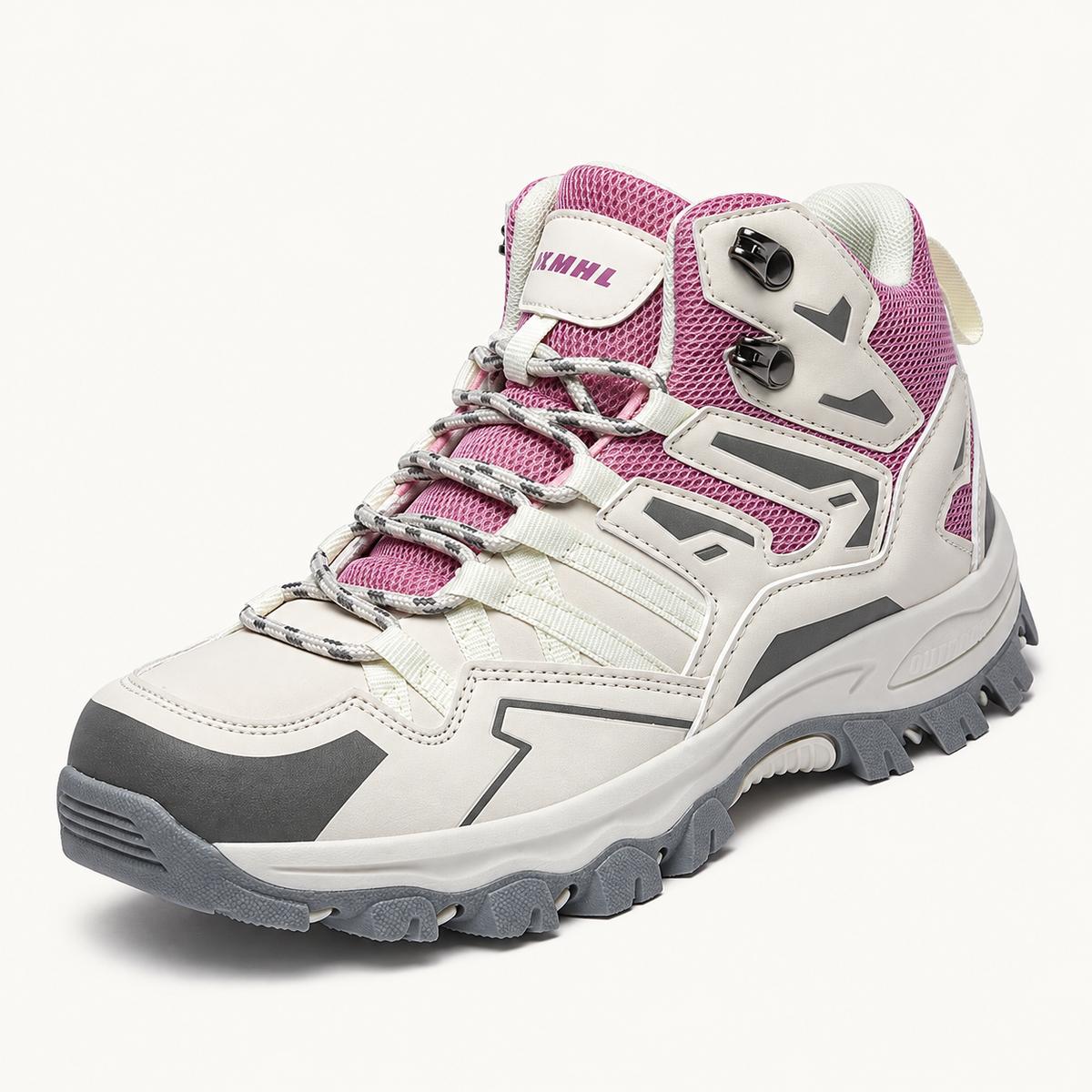 Chaussures randonnée semi montante femme violettes – vue trois-quarts sur fond blanc chaud