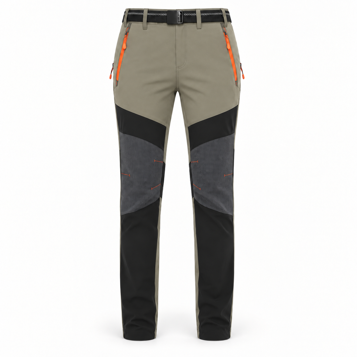 Pantalon fuseau de randonnée beige – vue de face sur fond blanc