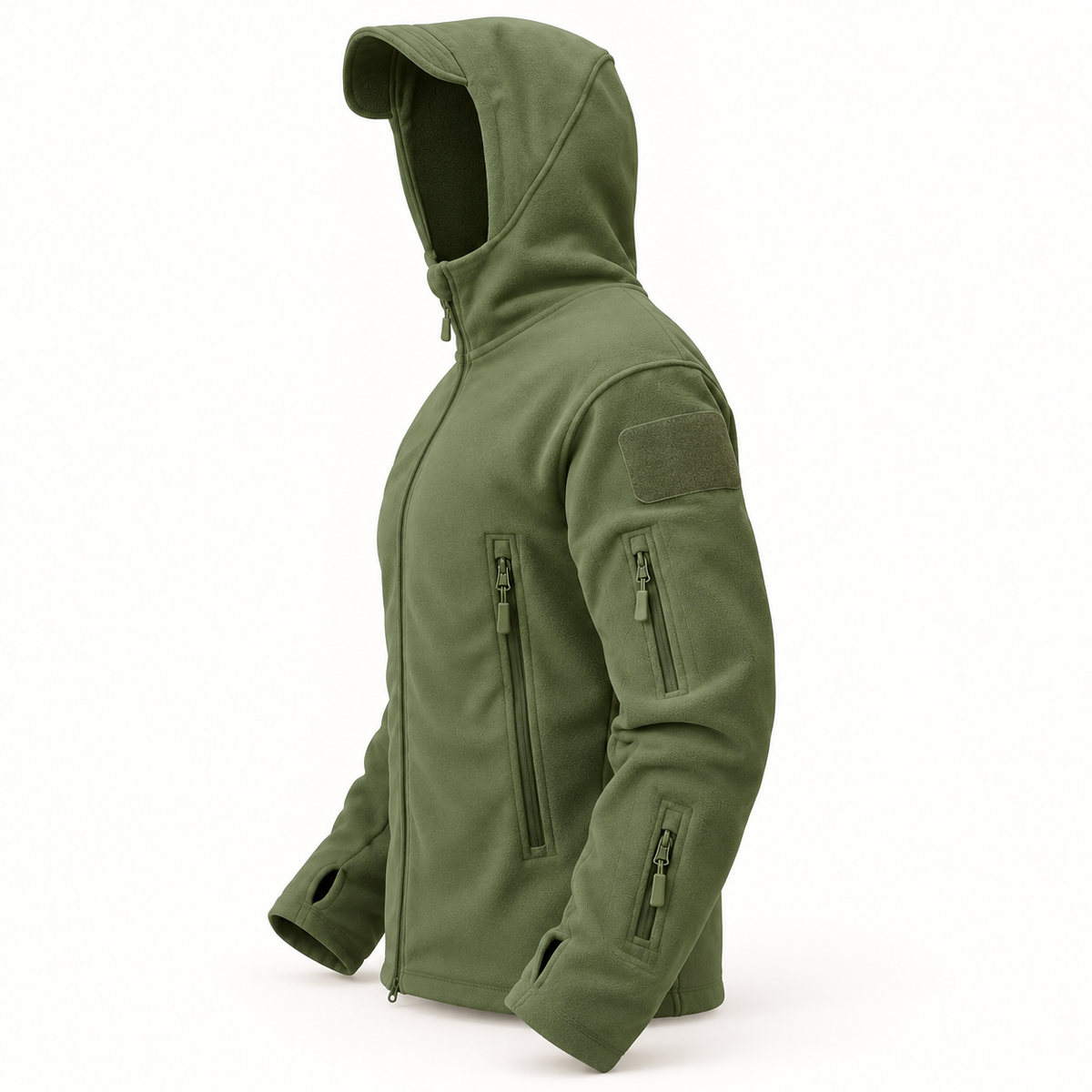Polaire coupe-vent vert olive – vue de profil