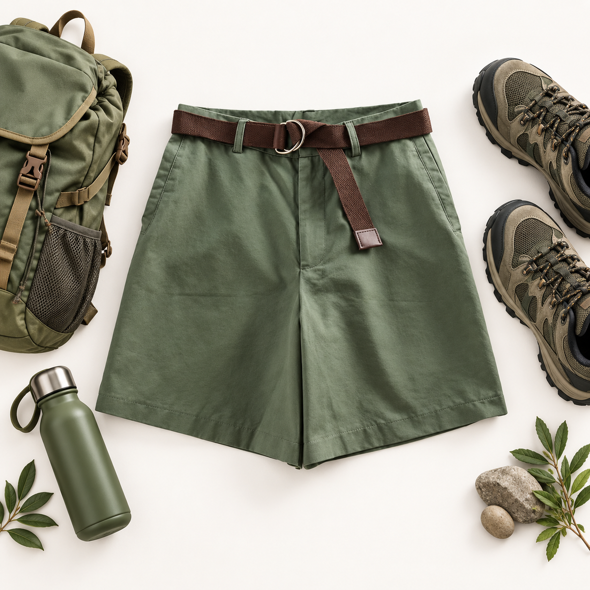 Short randonnée ado vert avec équipement de randonnée