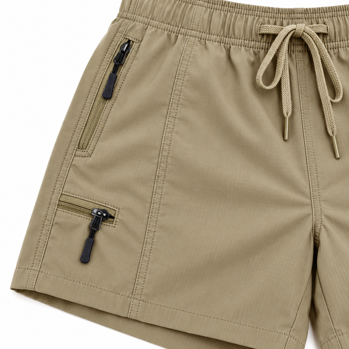 Matière et coutures du short randonnée femme kaki