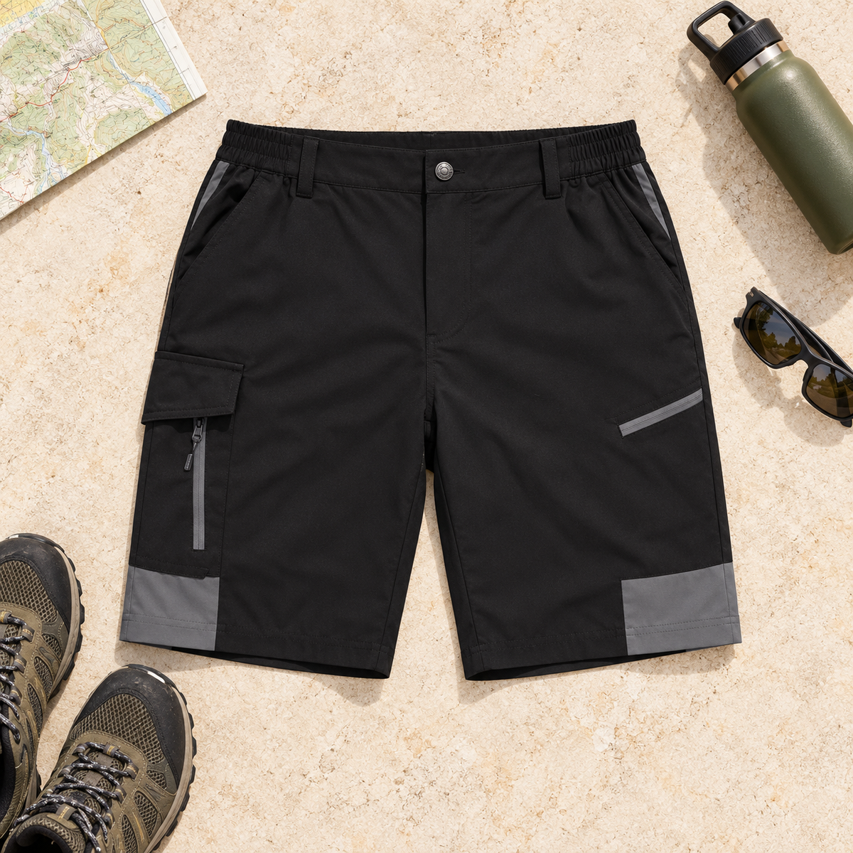 Short randonnée stretch noir avec équipement