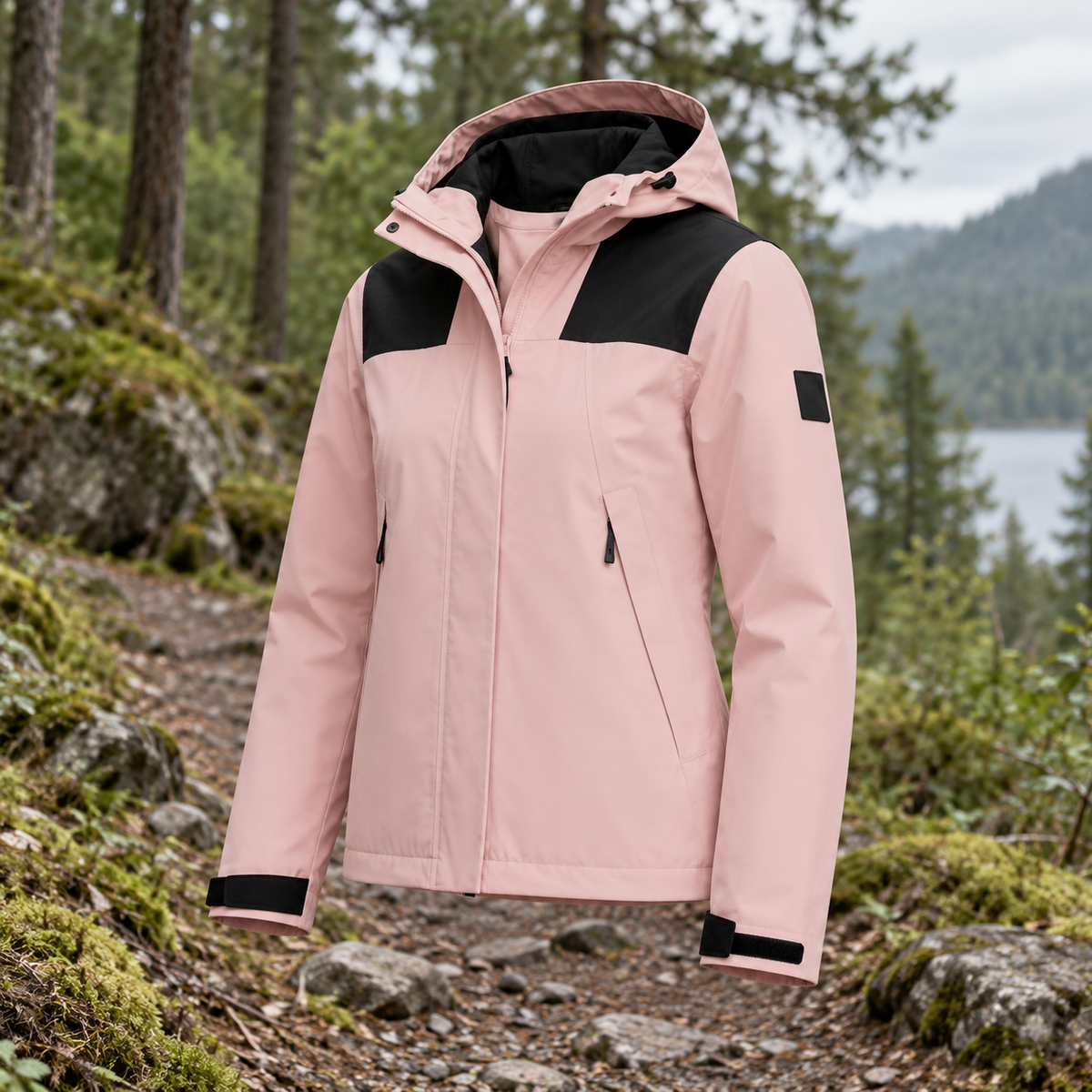Veste de randonnée femme rose en situation sur un sentier