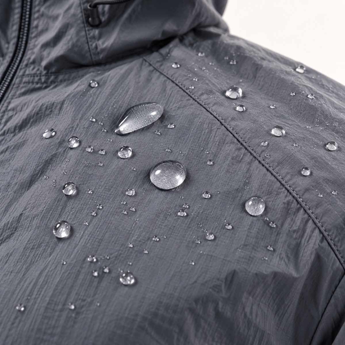 Veste pluie randonnée été homme – gouttes de pluie sur la matière