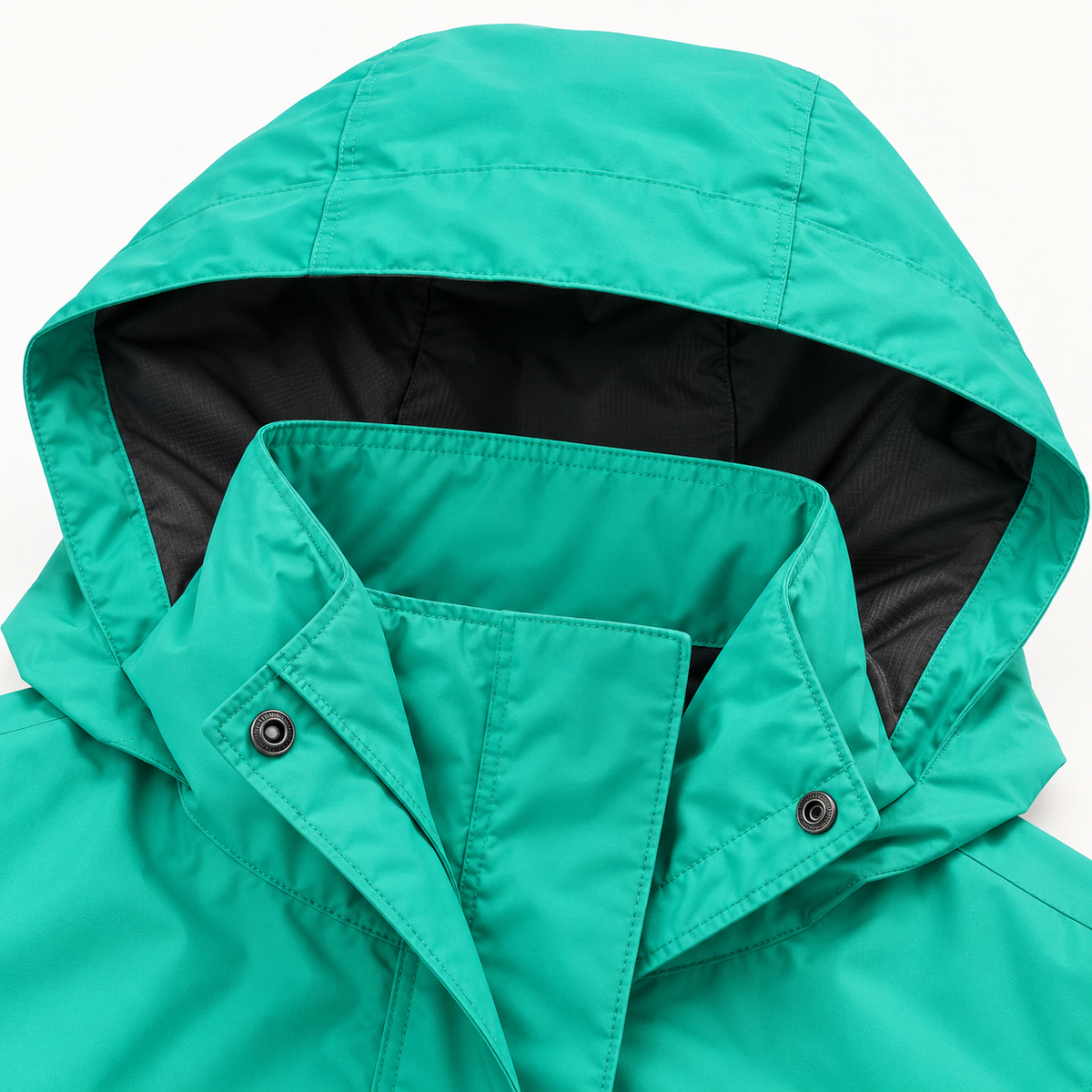 Veste randonnée femme verte – détail de la capuche et du col