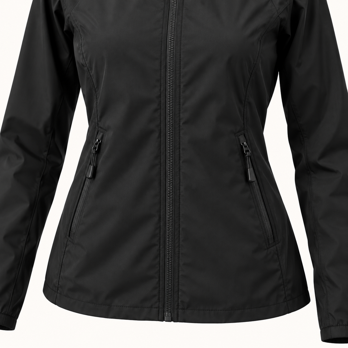 Veste randonnée respirante femme noire – détail des poches zippées