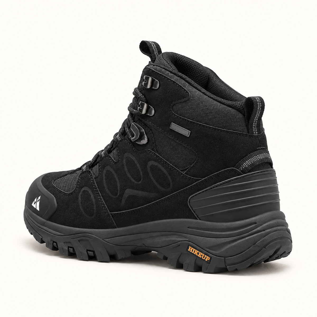 Chaussure chaude imperméable randonnée noire – vue arrière et maintien