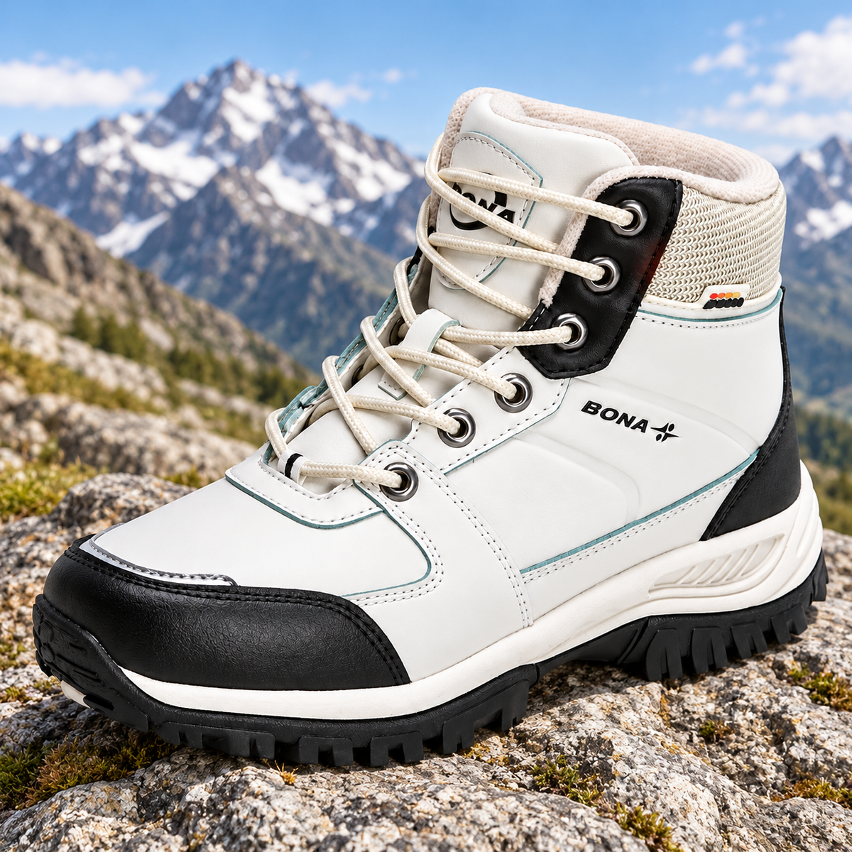 Projection montagne de la chaussure randonnée homme blanc