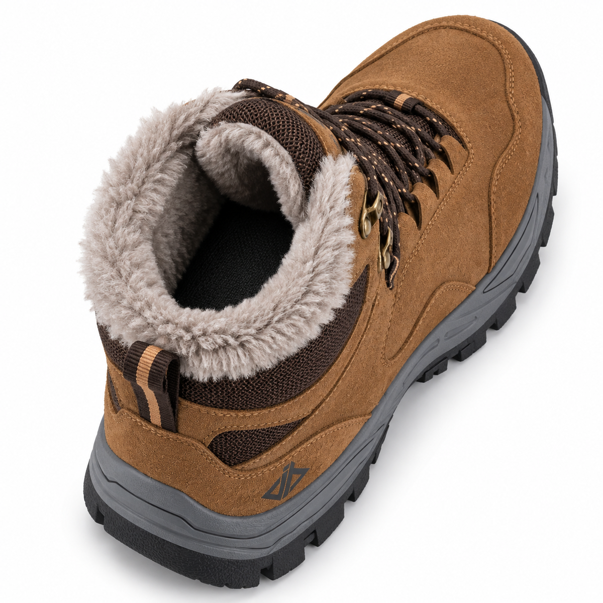 Chaussure randonnée homme marron vue du dessus montrant la doublure chaude et le col