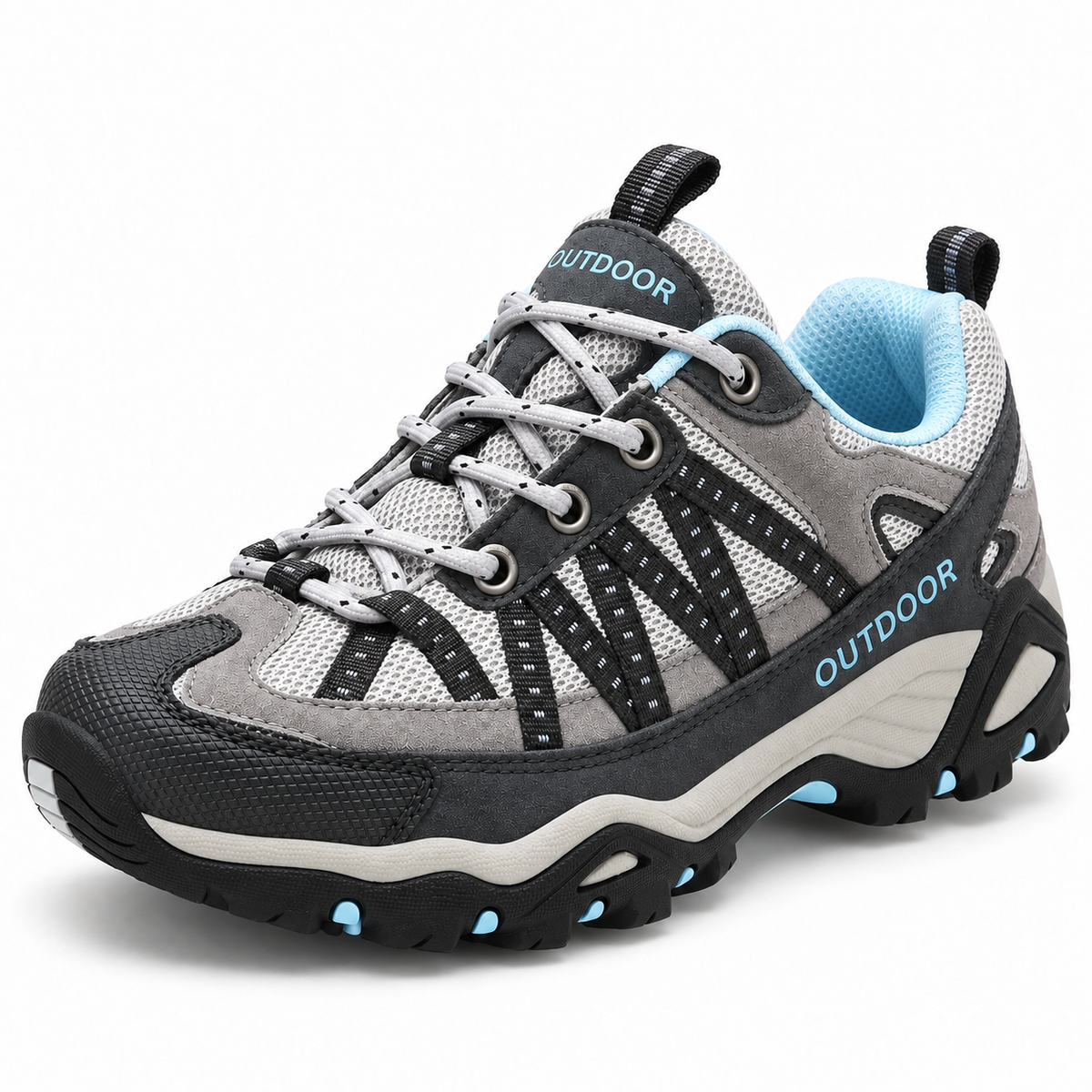 Chaussure randonnée mailles grise vue avant trois-quarts