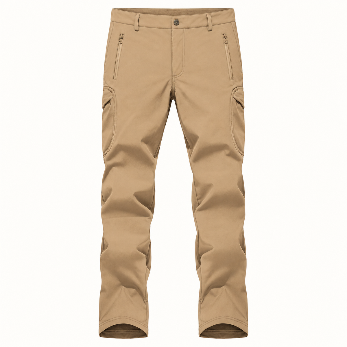 Pantalon randonnée softshell homme beige – vue de face sur fond blanc