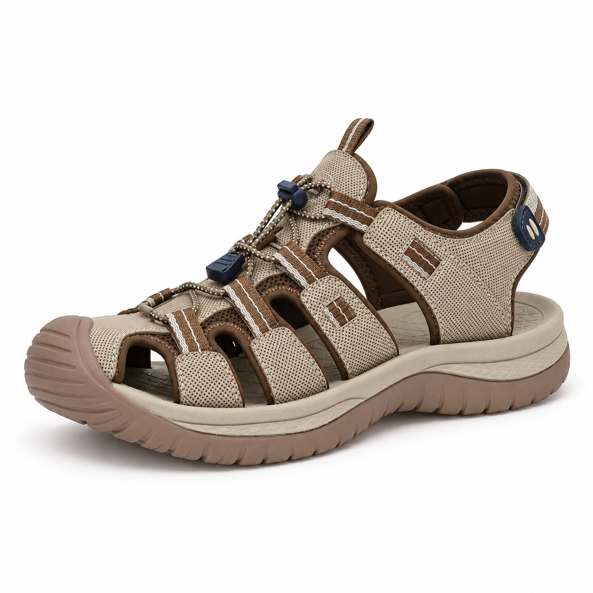 Sandales randonnée pour pied large beiges – packshot