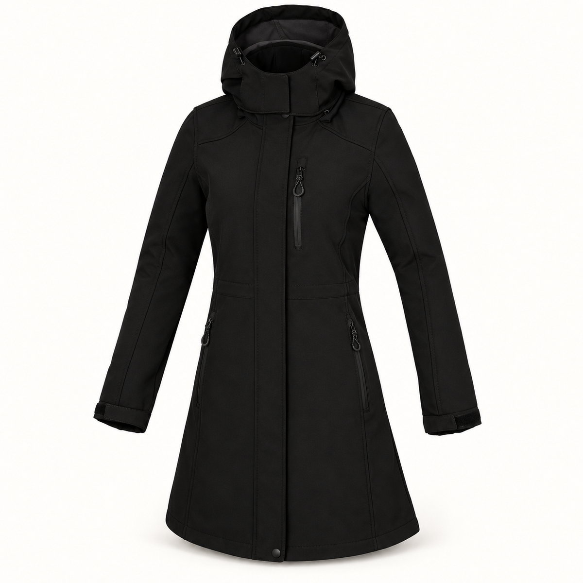 Veste longue randonnée femme noire – packshot de face