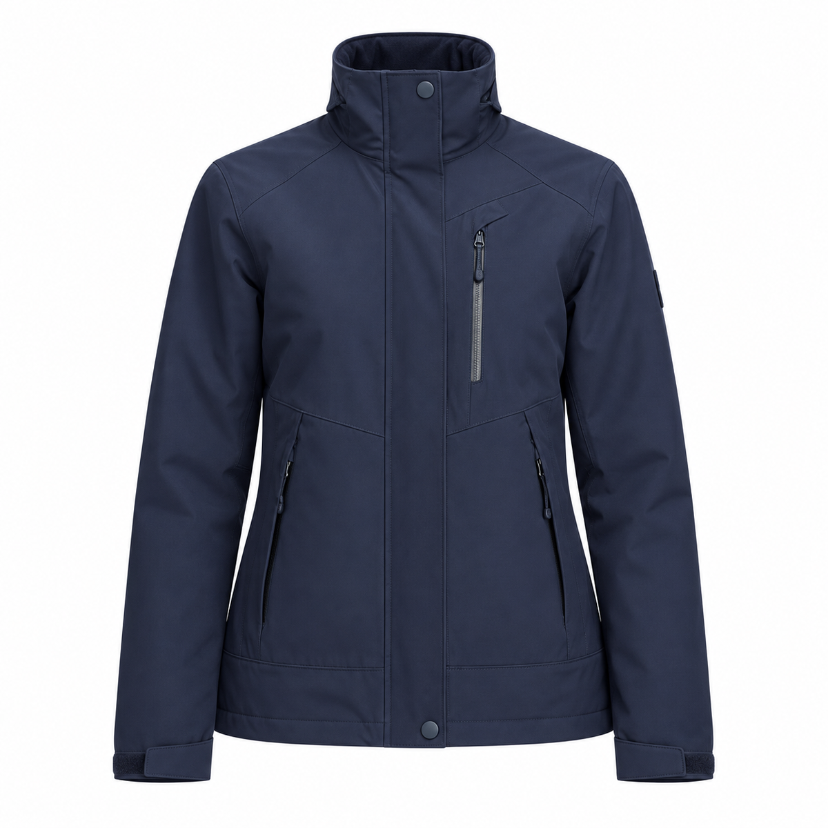 Veste randonnée raquette femme bleu marine vue de face sur fond blanc