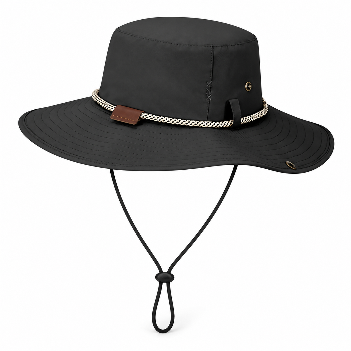 Chapeau randonnée grande taille noir – cordon réglable