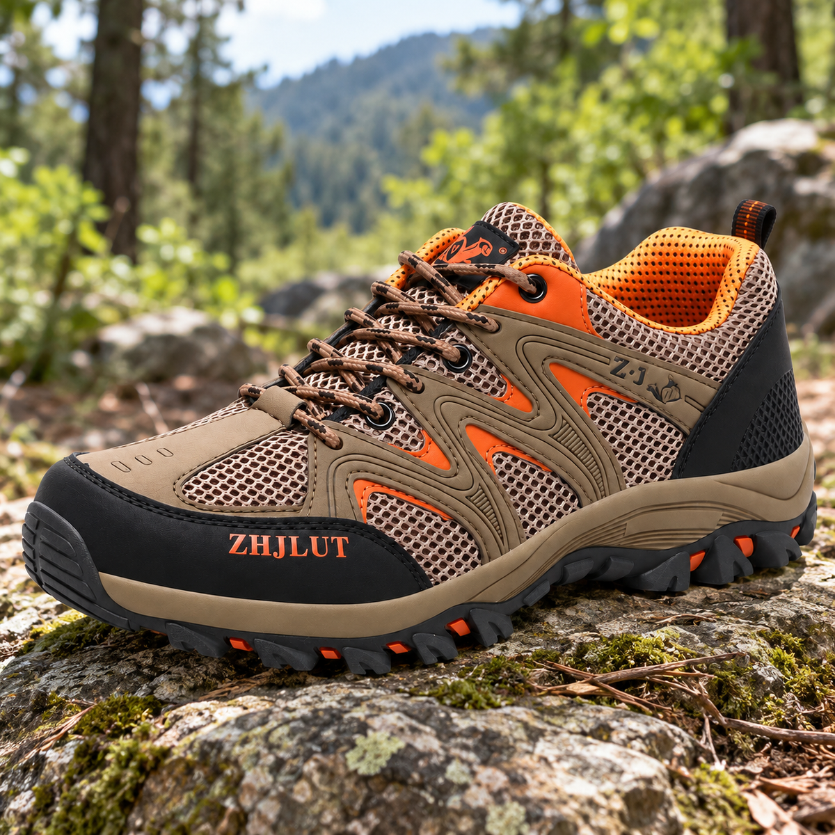 11 chaussure randonnee legere homme marron orange rocher