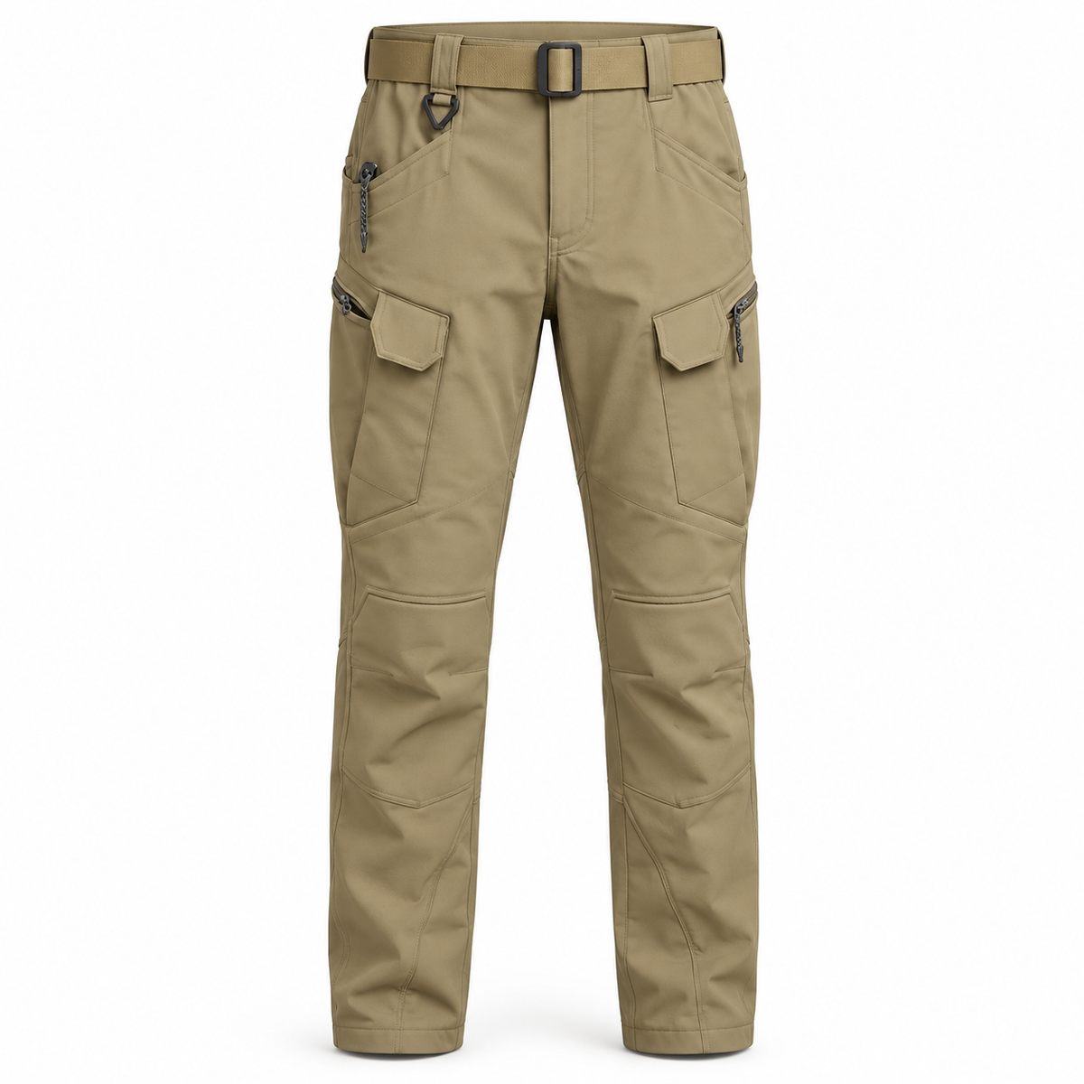 Pantalon cargo randonnée homme beige sable – vue de face sur fond blanc