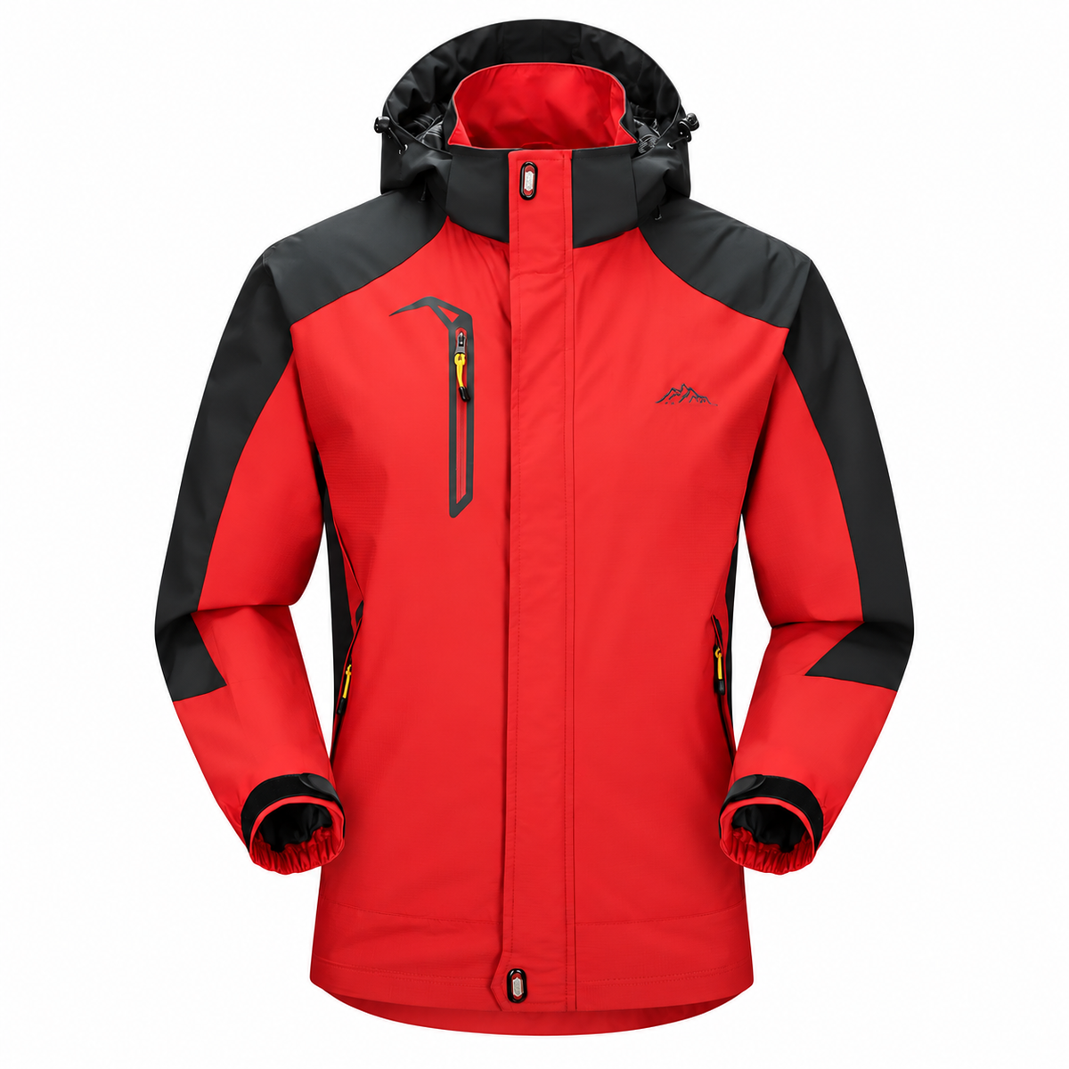 Veste femme de randonnée rouge et noire vue de face sur fond blanc