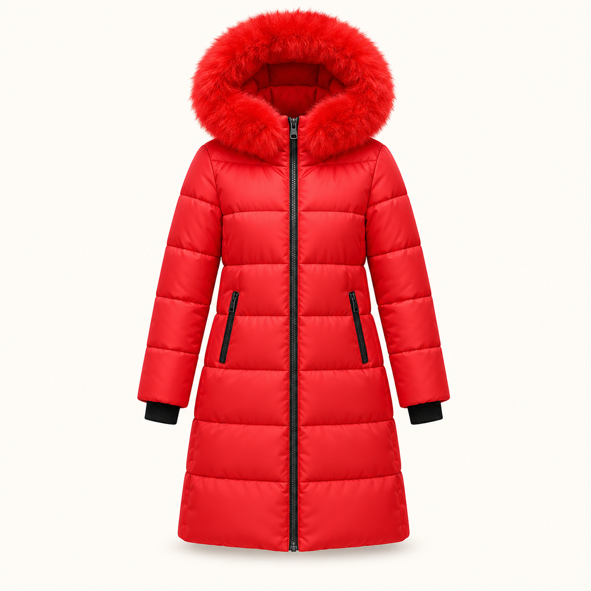 Doudoune 3 4 de randonnée femme rouge – vue de face