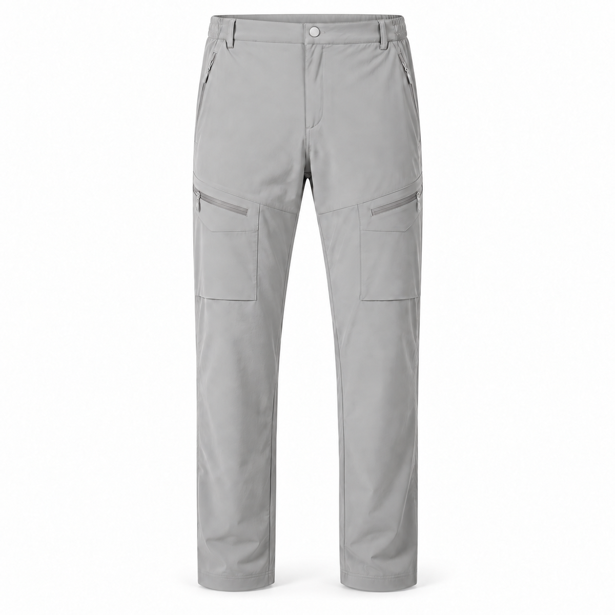 Pantalon randonnée tropicale gris clair – vue de face sur fond blanc