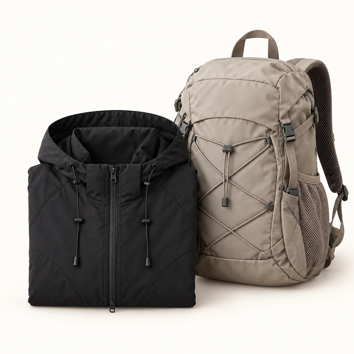 Veste mi saison randonnée femme noire compacte près du sac