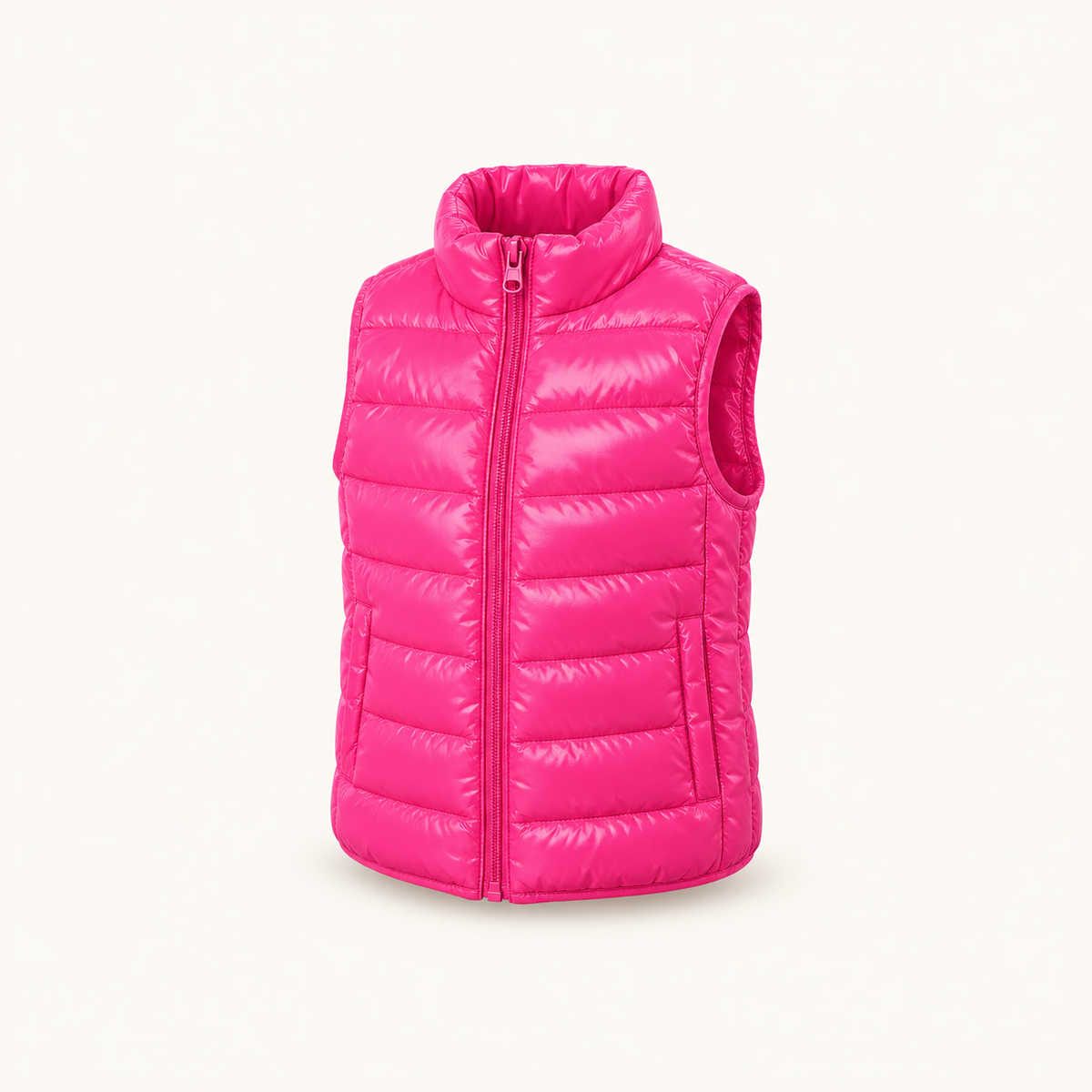 Doudoune sans manche randonnée enfant rose – vue trois-quarts