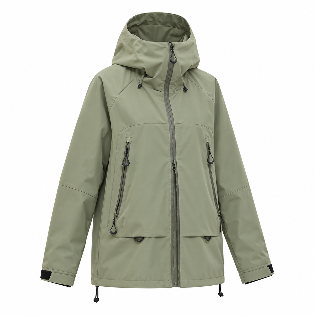 Veste de randonnée déperlante femme verte sur fond blanc
